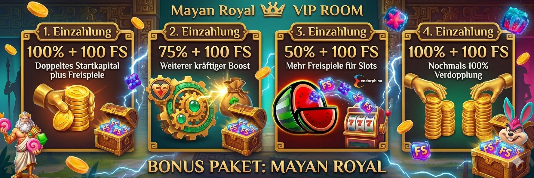 Das exklusive Slotornado Bonus Programm besticht durch ein massives Willkommenspaket, das sich über die ersten vier Einzahlungen erstreckt und Neukunden insgesamt bis zu 4.000 € Zusatzguthaben sowie 400 Freispiele sichert, wobei allein die erste und vierte Einzahlung das Startkapital jeweils um 100 % verdoppeln. Über diesen attraktiven Einstieg hinaus profitieren Stammkunden von regelmäßigen Promotions im Kassenbereich, wo durch die Eingabe spezifischer Promocodes wie FRIDAY100 für den Sunny-Friday-Reload, WED30 für zusätzliche 30 % und 30 Freispiele am Winning Wednesday oder dem persönlichen Code BDAY für Geburtstagsgeschenke das Spielguthaben kontinuierlich gesteigert werden kann. Durch diese Kombination aus einem der marktweit stärksten Einführungsangebote und verlässlichen wöchentlichen Belohnungen bietet die Plattform sowohl für Highroller als auch für Gelegenheitsspieler einen dauerhaften Mehrwert und erstklassige Gewinnchancen an den zahlreichen Online-Slots.